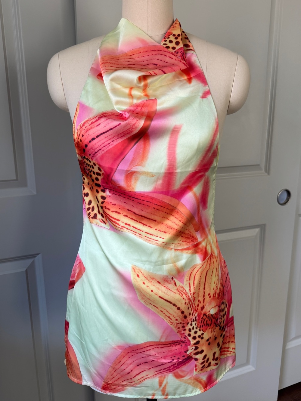 Jaded London Orchid Pink, Yellow & Orange Floral Satin Slip Dress
